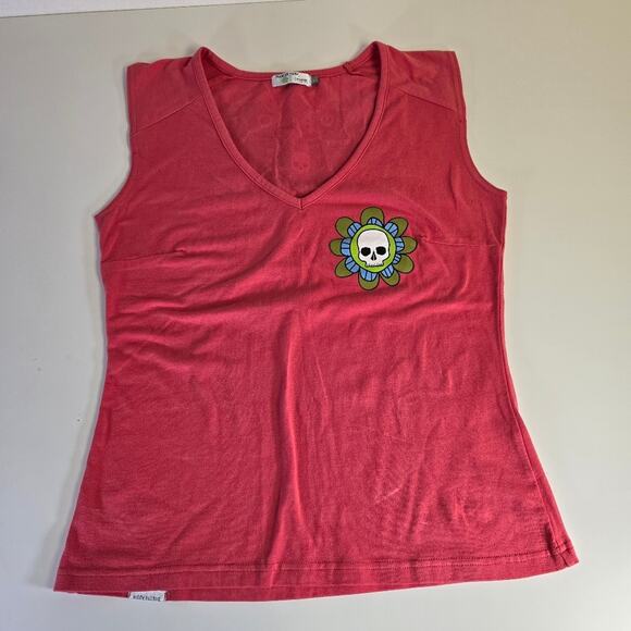 Twice Shy Floral Skull Salmon Colored Organic Fashion Tank Top size Large - Picture 1 of 12